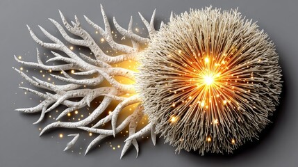 Abstract Representation of Cellular Growth and Transformation with Luminous Elements and Textured Branches