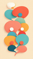 Colorful speech bubbles stacked vertically on beige background