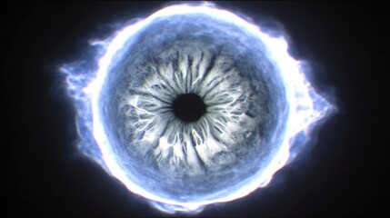 Intricate Close-Up of a Human Eye Surrounded by Ethereal Light in Dark Background