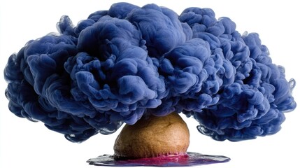 Vibrant Blue Smoke Swirl Formation with Brown Base on a White Background Captured in High Resolution Quality