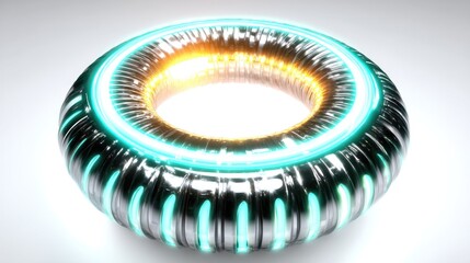 Futuristic Glowing Abstract Ring with Neon Highlights for Technology and Science Concept Imagery
