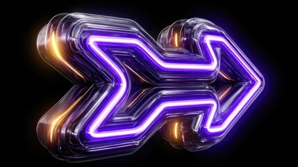 Futuristic Neon Arrow Design with Bright Glow and Reflective Surface in Dark Background
