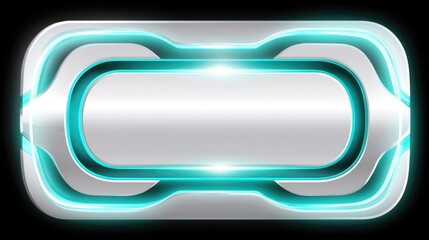 Futuristic Metallic Button with Bright Neon Glow Effect for Advanced Digital Interfaces and Designs
