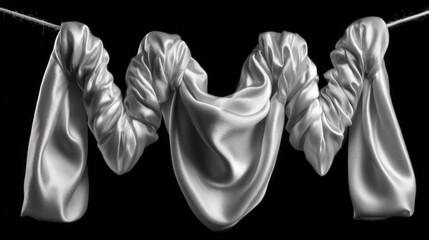 Elegant White Satin Fabric Draped in a Flowing and Textured Formation Against a Dark Background