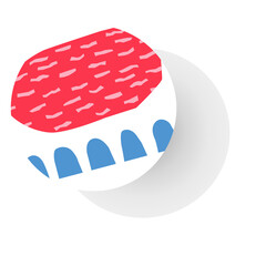 Abstract geometric shapes in red and blue with a white base and soft gray shadow on a transparent background