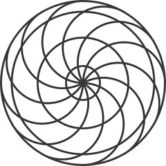 Abstract Geometric Swirl Pattern Black Lines Circular Design on Transparent Background