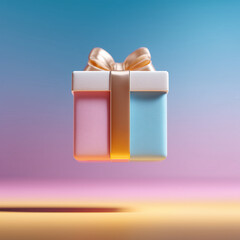 Gift Box Suspended Mid-Air Isolated on Pastel Gradient Background – Floating Present with Soft Colorful Backdrop for Celebration or Holiday Themes