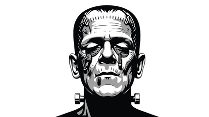 Frankensteins monster vector illustration classic horror character in black and white isolated on a white background