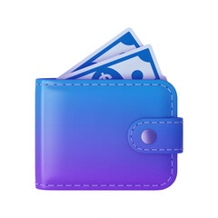 Stylish 3D wallet holds cash, symbolizing financial security and ease of online transactions, perfect for finance blogs and modern fintech marketing materials