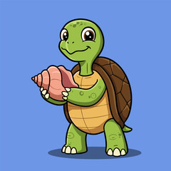 Cartoon illustration of a funny green turtle mascot vector character smiling happily