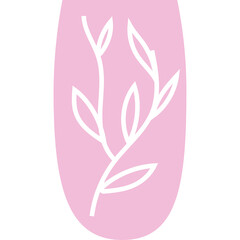 Abstract pale pink oval shape with white delicate floral branch illustration isolated on transparent background