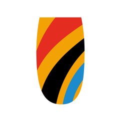 Fototapeta premium Abstract Patterned Nail Polish Sample With Red Yellow Black Blue And Orange Color Swirls On Transparent Background Clean Shape Design