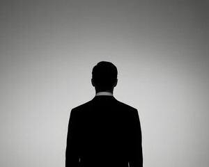 Confident businessman stands silhouetted against a bright background, embodying ambition and professional success in a modern world.
