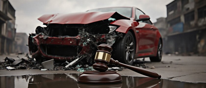 car wreckage, legal proceedings, justice gavel, accident scene, insurance claim | legal, insurance, auto, liability, court theme