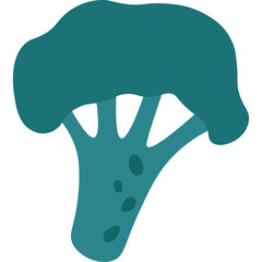 Stylized Teal Broccoli Florets and Stem Flat Illustration With Soft Edges Isolated On White Background Minimalist Graphic Design