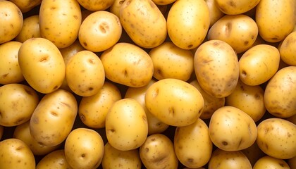 Fresh with golden potatoes background Healthy food, fresh potatoes, top view, and organic.
