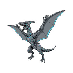 Futuristic Mecha Pterosaur with Blue Glowing Armor © Aryasakti
