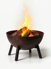 Fiery Hearth: A rustic fire pit burns brightly, the dancing flames illuminating the stacked logs, creating a cozy and inviting ambiance.