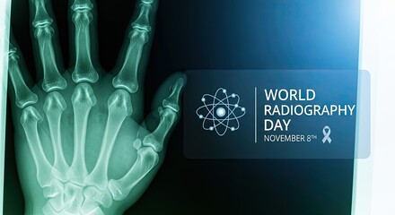 Celebrate World Radiography Day on November 8th with this striking X-ray of a human hand, symbolizing medical innovation and scientific discovery in healthcare.