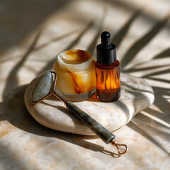 Natural Skincare Essentials in Warm Sunlight