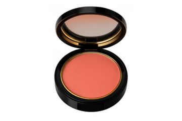 Open peach blush compact with mirror on transparent background