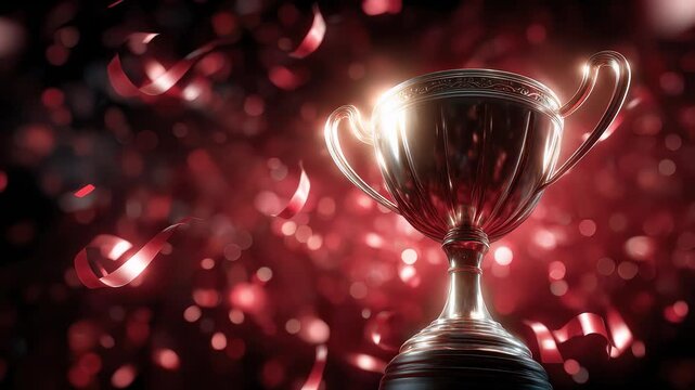 Glory Trophy Shining on a Red Background