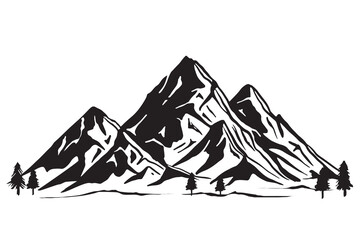 Hand drawn mountain range silhouette with a distinct sketchy style