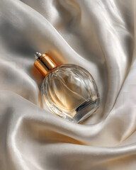 Elegant Perfume Bottle on Soft Satin Fabric
