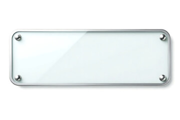 Frosted glass nameplate framed with metal silver and  rivets, isolated on white background