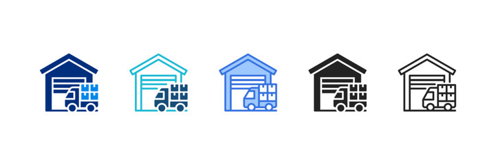 Warehouse Icon Set Multiple Style Vector Illustration 