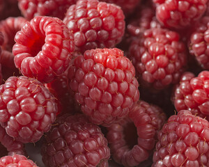 Vibrant, juicy raspberries glistening with natural dew, bursting with fresh flavor for healthy eating and gourmet recipes