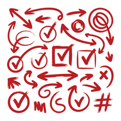 Collection of Red Hand Drawn Arrows Checkmarks Circles and X Marks check mark