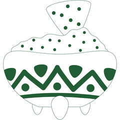 Green Outline of a Bowl Filled with Tortilla Chips Decorated with a Geometric Pattern and Dotted Texture on a Transparent Background