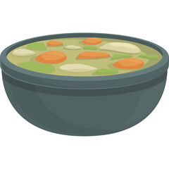 Green pea soup with carrots and potatoes in a dark gray bowl isolated on a transparent background studio lighting a comforting meal