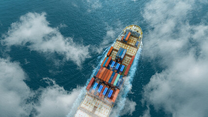 Aerial view of the freight shipping transport system cargo ship container. international transportation Export-import business, logistics, transportation industry concepts	

