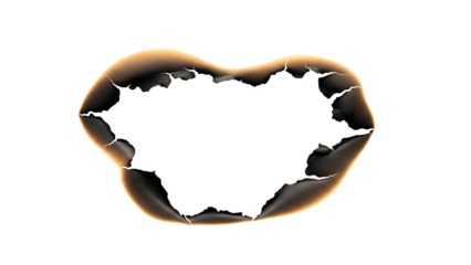 Burnt paper hole isolated on transparent background