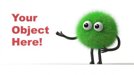 Fluffy, cute monster presents a space for 