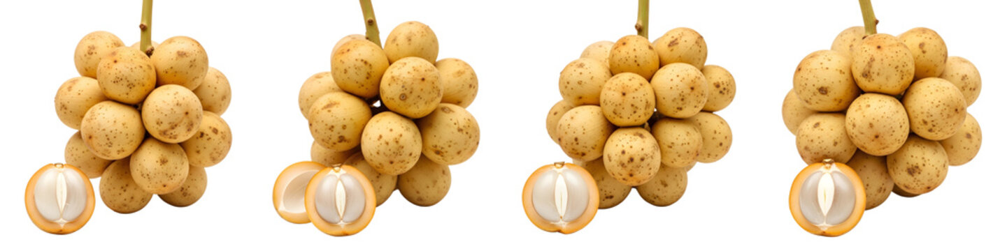 Set For bunches of langsat fruit isolated on transparent background
