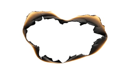 Burnt paper hole with charred edges isolated on transparent background