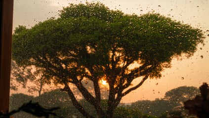sunset in the forest