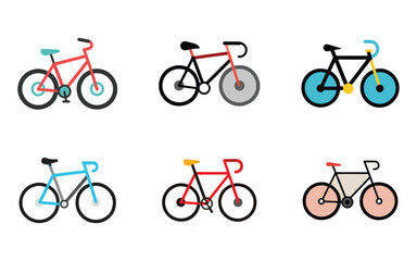Fototapeta premium Collection of colorful bicycle illustrations showcasing different styles and designs for transportation fitness and recreational activities in a modern flat design