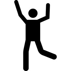 Black Silhouette Figure Celebrating Joyful Motion With Arms Raised And One Leg Extended Forward Against A Transparent Background
