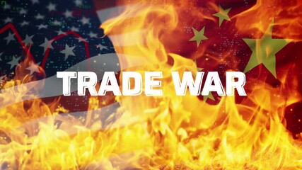 Dramatic global conflict between East and West economies visualized through fire - Powered by Adobe