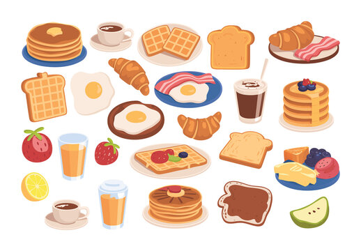 Colorful Breakfast Food Illustration Set