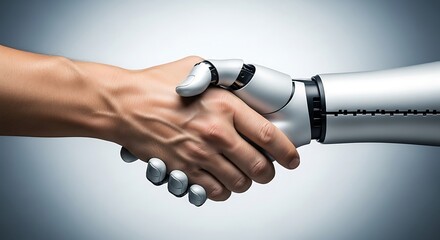 Innovative Handshake Between Human and Robot Signifying the Future of Artificial Intelligence, Technological Advancement, and Collaborative Progress in a Modern World