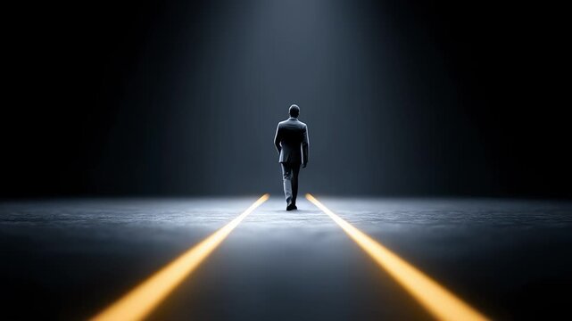 A Person Walking Forward in Darkness Symbolizes Hope and Future