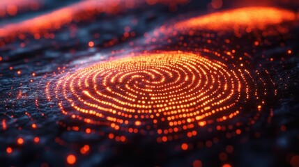 Digital Fingerprint Biometric Security Technology with Glowing Particles.