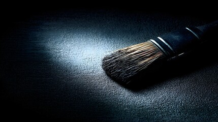 Close up of a dark utility brush leaving a powdery residue on a textured surface