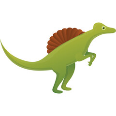 Naklejka premium Green Spinosaurus Dinosaur With Orange Sail On Its Back Standing On A White Background
