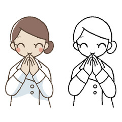 手描きの管理栄養士手合わせ笑顔